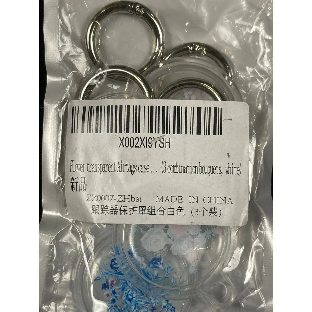 Floral Transparent AirTag Case Set with Silver Carabiner Rings 6 Pack Flower